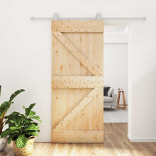 vidaXL Sliding Door Natural and White 90 x 210 cm Solid Pine Wood