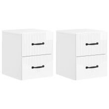 vidaXL Wall-Mounted Bedside Cabinet with Drawer 2 pcs High Gloss White