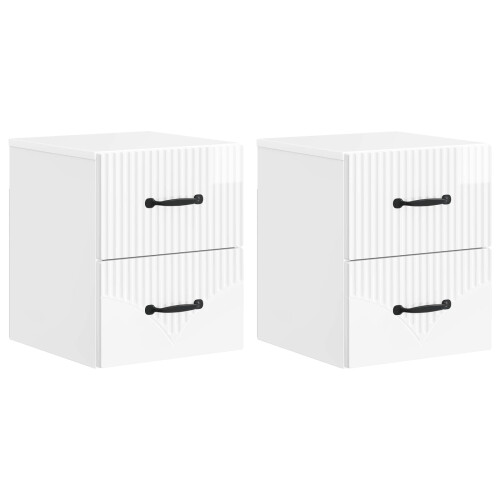 VidaXL vidaXL Wall-Mounted Bedside Cabinet with Drawer 2 pcs High Gloss White