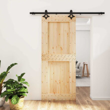 vidaXL Sliding Door Natural and Black 85 x 210 cm Solid Pine Wood