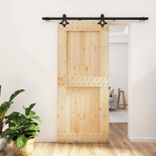 vidaXL Sliding Door Natural and Black 90 x 210 cm Solid Pine Wood