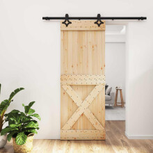 vidaXL Sliding Door Natural and Black 80 x 210 cm Solid Pine Wood