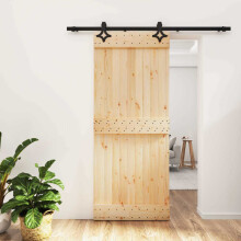vidaXL Sliding Door Natural and Black 85 x 210 cm Solid Pine Wood