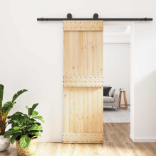 vidaXL Sliding Door Natural and Black 70 x 210 cm Solid Pine Wood