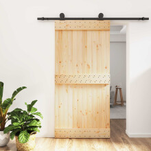 vidaXL Sliding Door Natural and Black 100 x 210 cm Solid Pine Wood