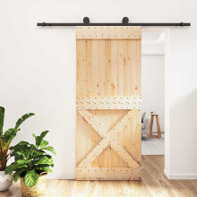vidaXL Sliding Door Natural and Black 90 x 210 cm Solid Pine Wood