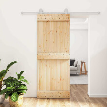 vidaXL Sliding Door Natural and White 80 x 210 cm Solid Pine Wood