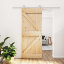 vidaXL Sliding Door Natural and White 85 x 210 cm Solid Pine Wood