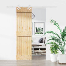 vidaXL Sliding Door Natural and White 70 x 210 cm Solid Pine Wood