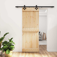 vidaXL Sliding Door Natural and Black 80 x 210 cm Solid Pine Wood