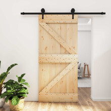 vidaXL Sliding Door Natural and Black 95 x 210 cm Solid Pine Wood