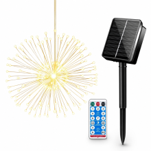 Solar Hanging Dandelion LED Lights, 4 Light Heads 360 Warm White LEDs with Remote Control for Outdoor Decoration