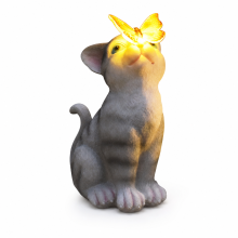 Solar Garden Light, Waterproof Resin Cat Figurine with Butterfly for Outdoor Decoration