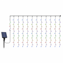 Solar LED Curtain String Lights, 256 Multicolor LEDs, USB Rechargeable with Remote Control, Waterproof for Garden and Christmas