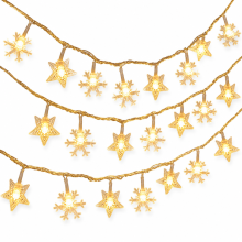 Solar LED String Lights with Stars and Snowflakes, 20 Lights, 8 Modes, Outdoor Christmas Decoration