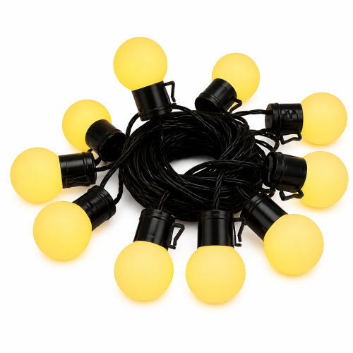 LED Globe String Lights, Warm White, USB Powered, Waterproof Outdoor Decorative Lights, 20 Lights, Black Cable
