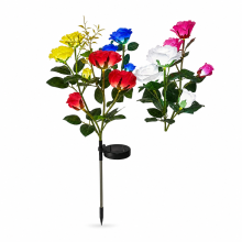 Solar LED Garden Stake Light with 5 Pink Roses, Waterproof Outdoor Decorative Flower Light