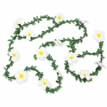 Solar LED String Lights with White Plumeria Flowers and Artificial Vine, 100 LEDs, Garden Decoration