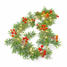 Christmas LED Garland with Snowy Yellow Berries, 35 Lights, 3 AA Battery Box, Steady and Flashing
