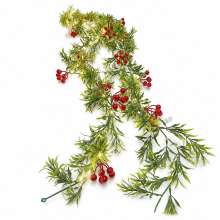 Christmas LED Garland with Red Berries and Artificial Foliage, 35 Lights, 3 AA Battery Box, Steady and Flashing Modes