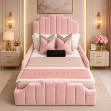 (Blue (with Mattress), 3ft Single (with Gaslift)) Elegant Art Deco Crown Bed Frame Kids & Adults Beds Plush Velvet with Mattress & Gas Lift Storage