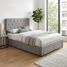 Double Upholstered Bed Frame with 2 Drawers