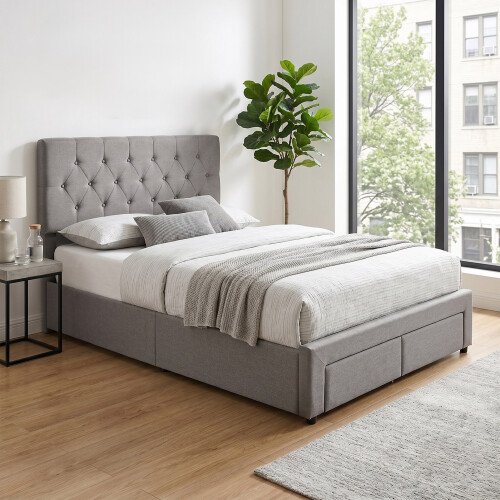 Living And Home Double Upholstered Bed Frame with 2 Drawers