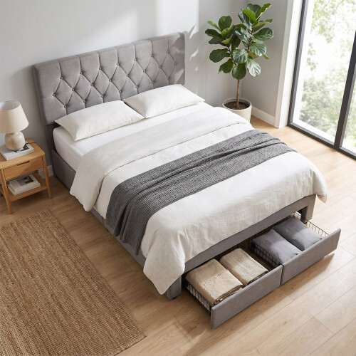 Living And Home Double Upholstered Bed Frame with 2 Drawers 1