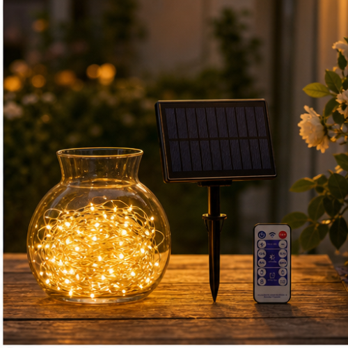 Solar LED String Lights with Remote Control, 200 Cool White LEDs, 8 Modes, Outdoor Christmas Decoration 2