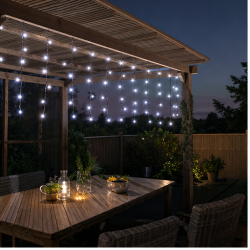 Solar LED String Lights 300 LEDs Cool White, 24V Remote Control, IP65 for Garden and Camping 1