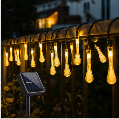 Solar LED Raindrop String Lights Warm White, 200 LEDs, 22 m, Waterproof Outdoor, 8 Modes 2