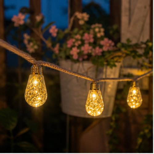 Solar String Lights with 40 Round Bulbs, Warm White, 8 Modes, USB Rechargeable, Remote Control, Waterproof Outdoor 1