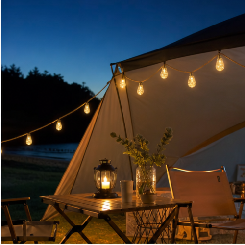 Solar String Lights with 40 Round Bulbs, Warm White, 8 Modes, USB Rechargeable, Remote Control, Waterproof Outdoor 2