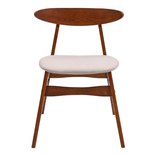 Living And Home 2-Piece Solid Wood Dining Chairs, Beige Upholstered Padded Seat, Curved Backrest Kitchen Side Chairs for Dining Room 2