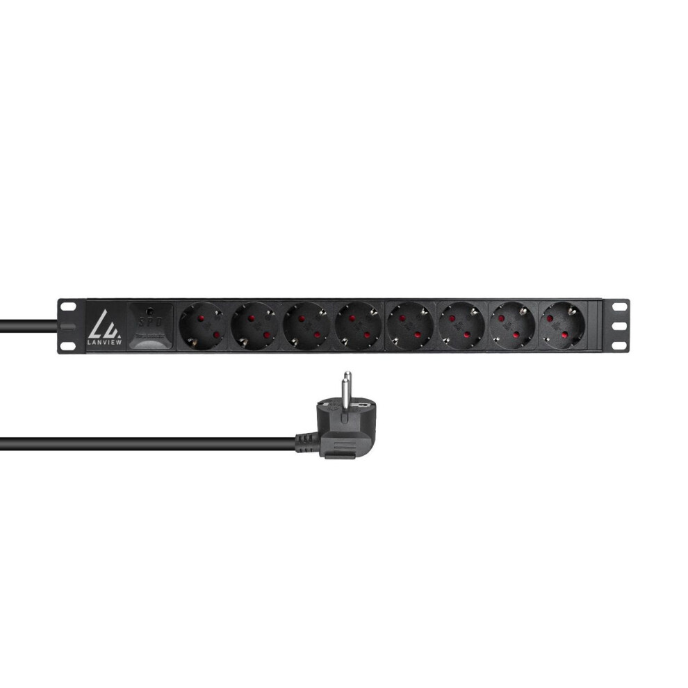 Lanview 19" Rack Mount Power Strip 2M 16A With 8 X Schuko F Outlets Iwth Surge Protection 5715328120457