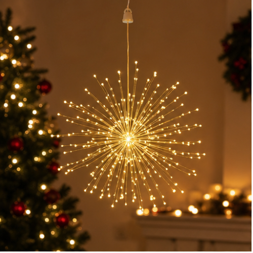 Firework Hanging LED Decorative Light, 60 Warm White LEDs, Copper Wire, Remote Control, Waterproof Battery Box 1