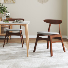 2-Piece Solid Wood Dining Chairs, Grey Upholstered Padded Seat, Curved Backrest Kitchen Side Chairs for Dining Room