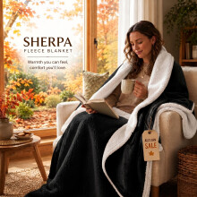 (Single (130x150cm), Black) Imperial Rooms 480GSM Reversible Sherpa Fleece Reversible Blanket - Ultra Soft Warm Plush Throw