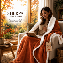 (Single (130x150cm), Rust) Imperial Rooms 480GSM Reversible Sherpa Fleece Reversible Blanket - Ultra Soft Warm Plush Throw