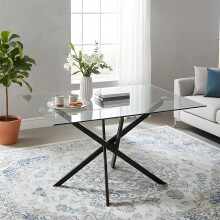 120x80cm Tempered Glass Dining Table with Iron Legs
