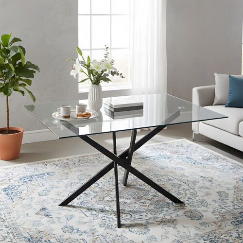 Living And Home 120x80cm Tempered Glass Dining Table with Iron Legs