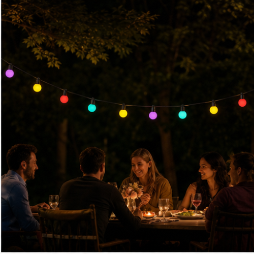 Solar Multicolor LED Globe String Lights for Outdoor, 40 G50 Bulbs, Remote Control, 8 Modes, Connectable, Camping and Parties 2