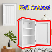 Wall Mounted Kitchen Storage Cabinet Single Door Wooden Cupboard with 3 Tiers Shelves for Bathroom Living Room Hallway, White