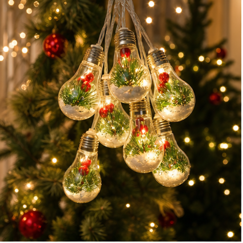 USB Christmas LED Bulb String Lights with Remote Control, 10 Bulbs, 8 Modes, for Tree and Indoor Décor 1