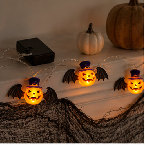 Solar LED String Lights Devil Pumpkin with Wings, 20 Lights, Waterproof Halloween Decoration 1
