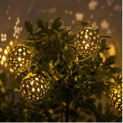 Moroccan Silver Ball LED String Lights, Warm White, USB Powered, Remote Control, 30 LEDs, 8 Modes 1