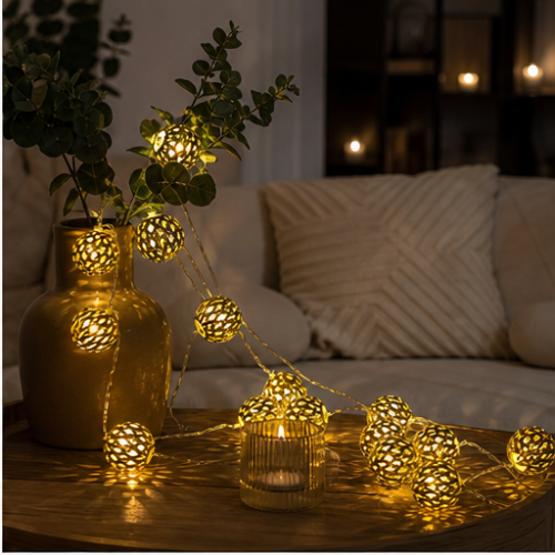 Moroccan Silver Ball LED String Lights, Warm White, USB Powered, Remote Control, 30 LEDs, 8 Modes 2