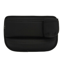 Car seat storage organizer with side pocket and cup holder