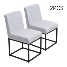 Set of 2 Chenille Upholstered Dining Chairs in Light Grey