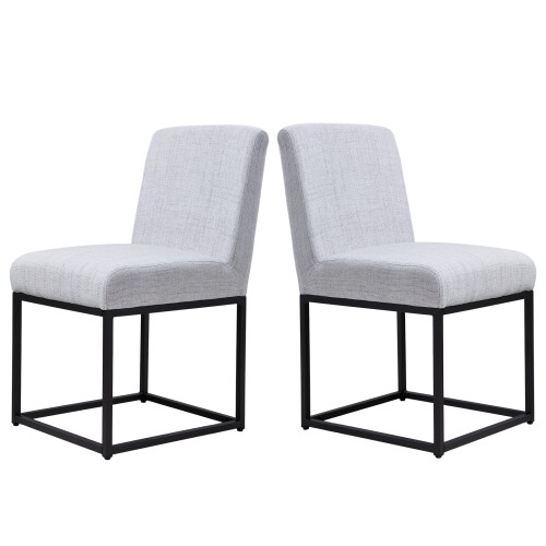 Living And Home Set of 2 Chenille Upholstered Dining Chairs in Light Grey 1